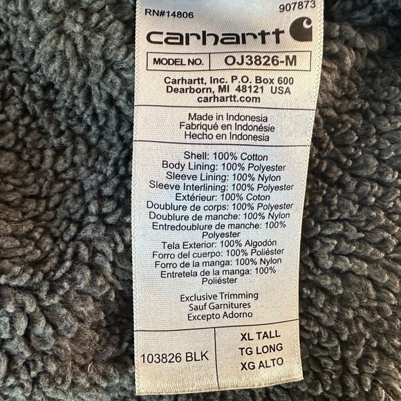 Carhartt Mens XL Tall Jacket Relaxed Fit Washed Duck Sherpa Fleece Lined Utility - Picture 12 of 13